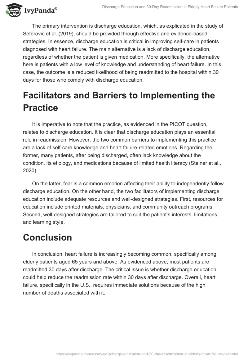 Discharge Education and 30-Day Readmission in Elderly Heart Failure Patients. Page 2