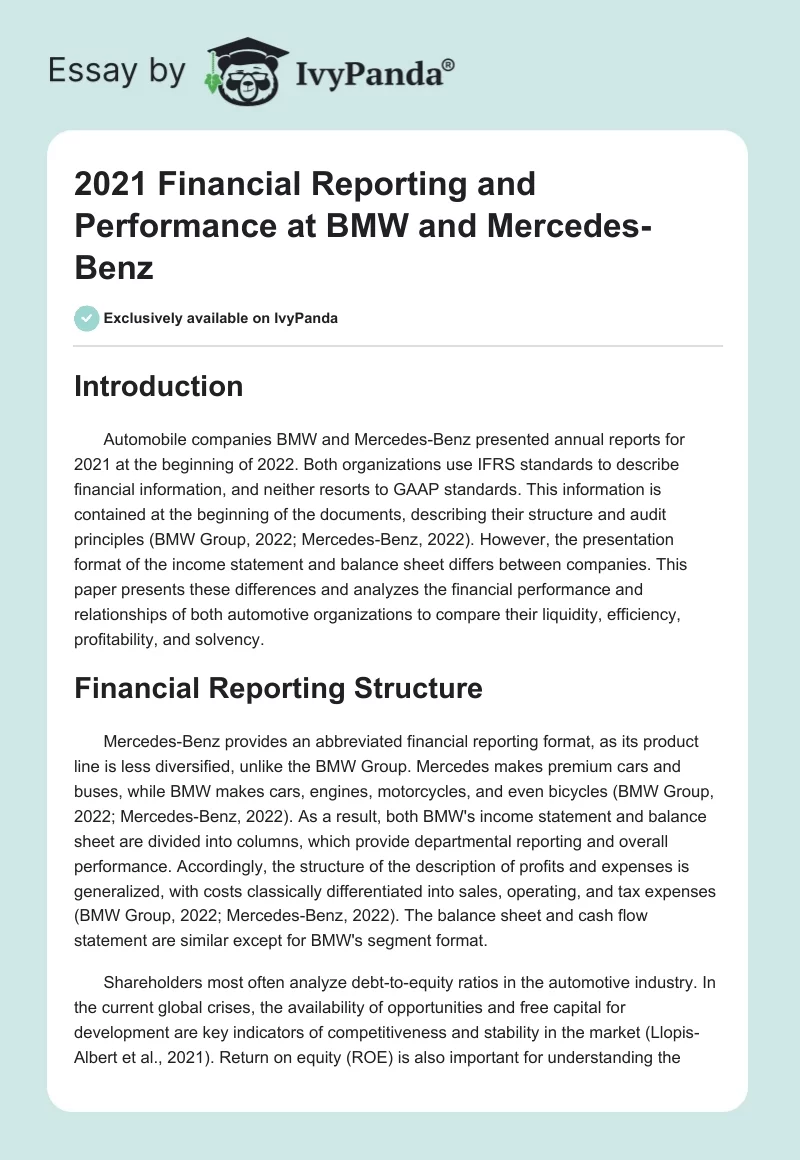 2021 Financial Reporting and Performance at BMW and Mercedes-Benz. Page 1