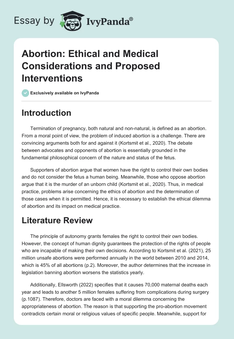 Abortion: Ethical and Medical Considerations and Proposed Interventions. Page 1