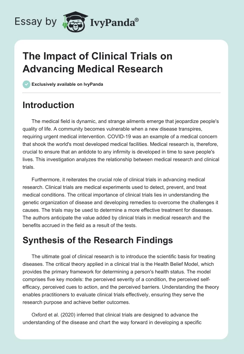 The Impact of Clinical Trials on Advancing Medical Research. Page 1