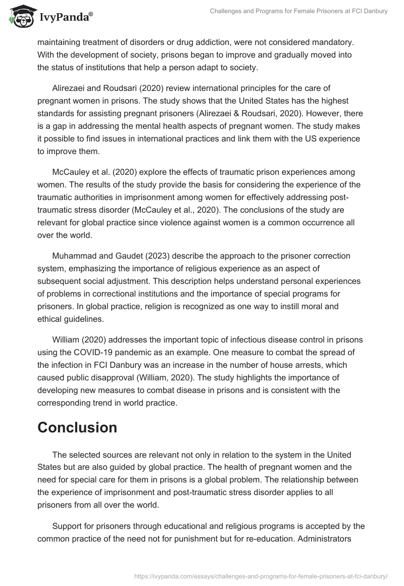 Challenges and Programs for Female Prisoners at FCI Danbury. Page 2