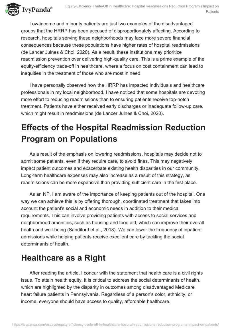 Equity-Efficiency Trade-Off in Healthcare: Hospital Readmissions Reduction Program's Impact on Patients. Page 2
