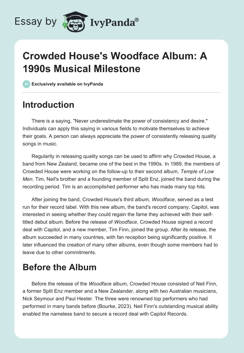 Crowded House's "Woodface" Album: A 1990s Musical Milestone. Page 1