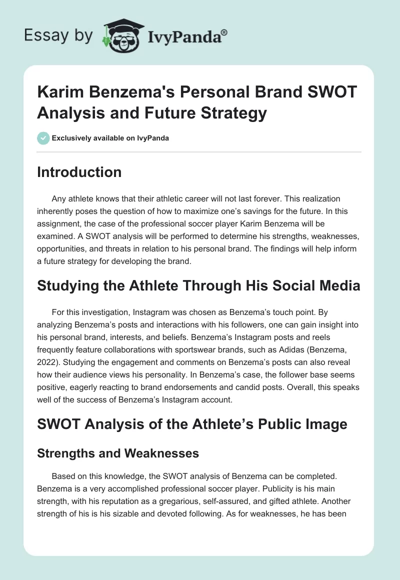 Karim Benzema's Personal Brand SWOT Analysis and Future Strategy. Page 1