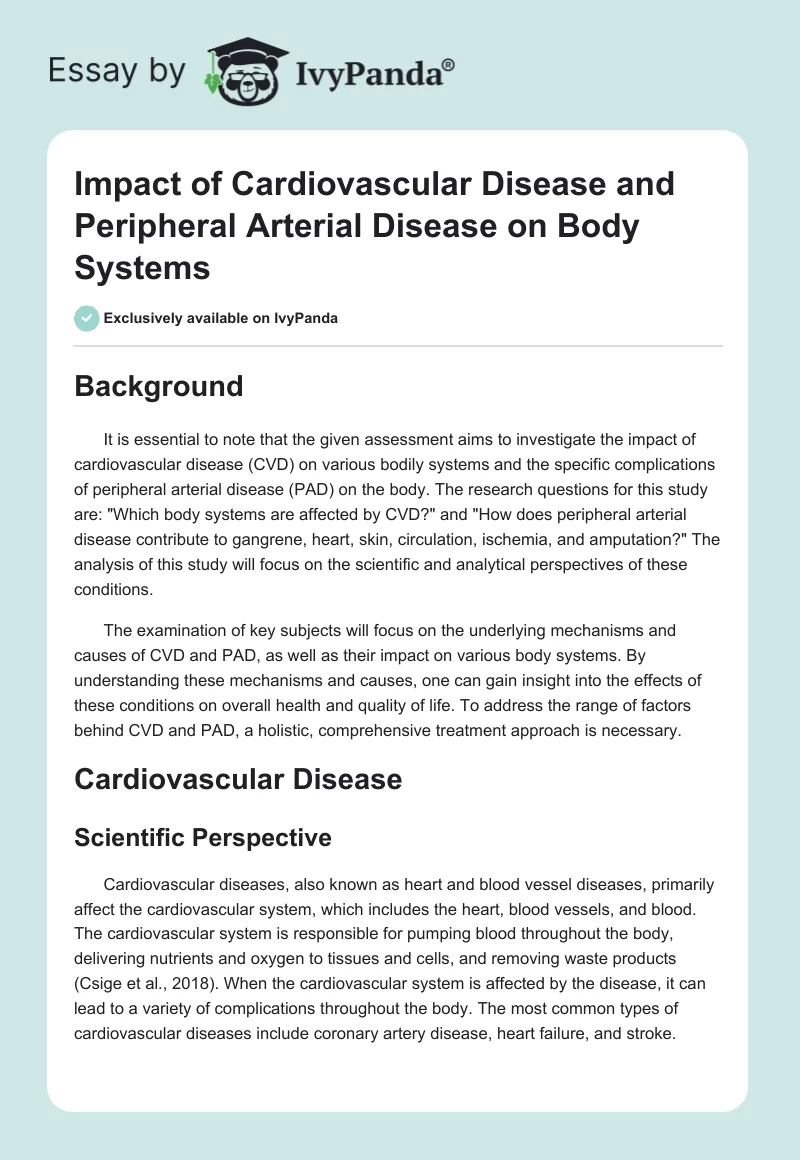 Impact of Cardiovascular Disease and Peripheral Arterial Disease on Body Systems. Page 1