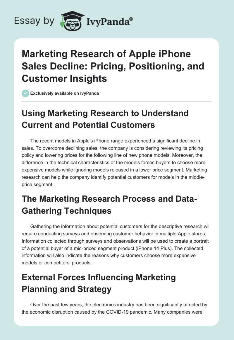 Marketing Research of Apple iPhone Sales Decline: Pricing, Positioning, and Customer Insights. Page 1