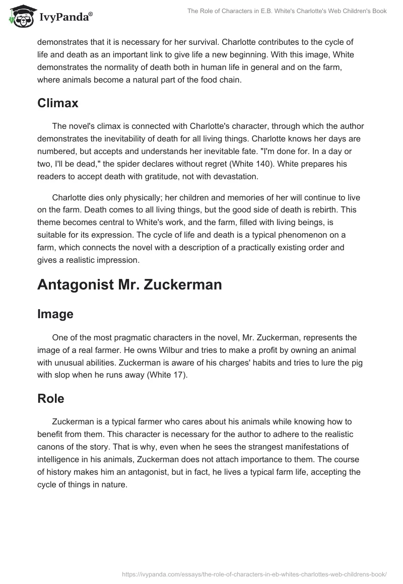 The Role of Characters in E.B. White's Charlotte's Web Children's Book. Page 2