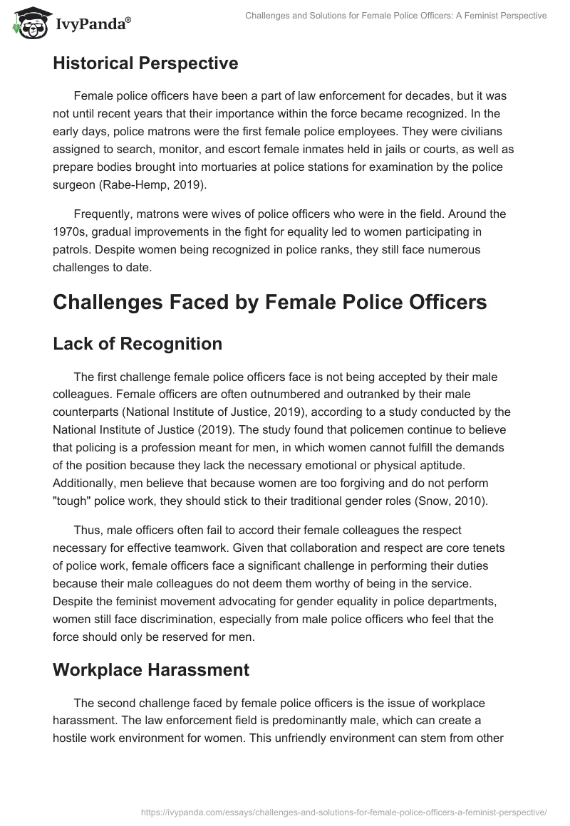 Challenges and Solutions for Female Police Officers: A Feminist Perspective. Page 2
