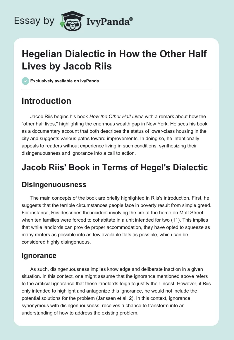 Hegelian Dialectic in How the Other Half Lives by Jacob Riis. Page 1