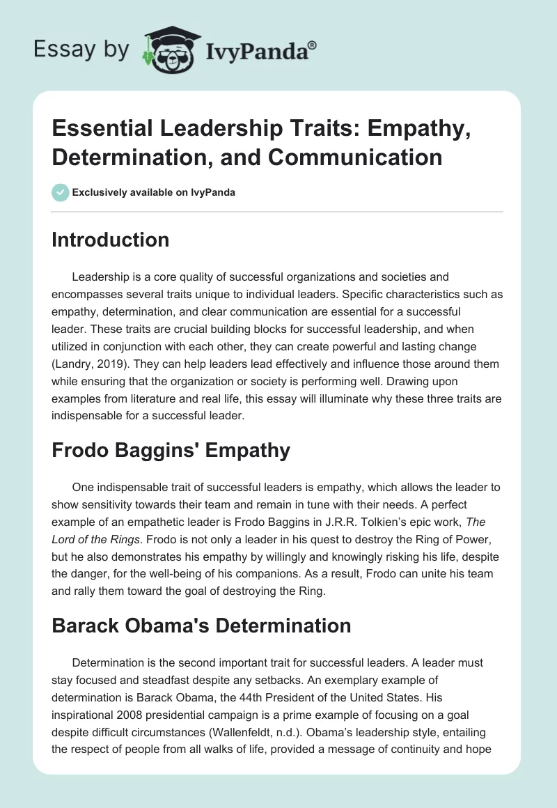 Essential Leadership Traits: Empathy, Determination, and Communication. Page 1