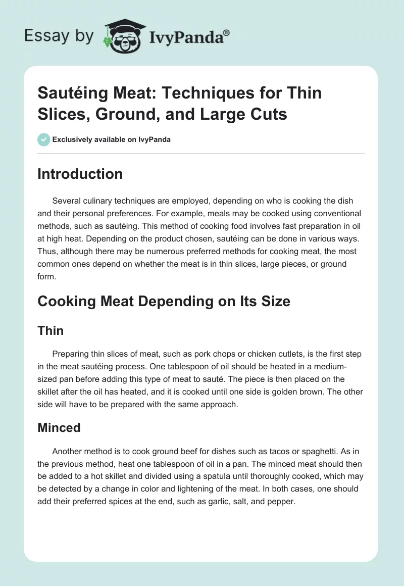 Sautéing Meat: Techniques for Thin Slices, Ground, and Large Cuts. Page 1