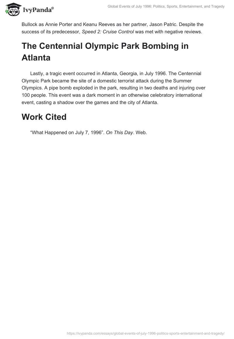 Global Events of July 1996: Politics, Sports, Entertainment, and Tragedy. Page 2