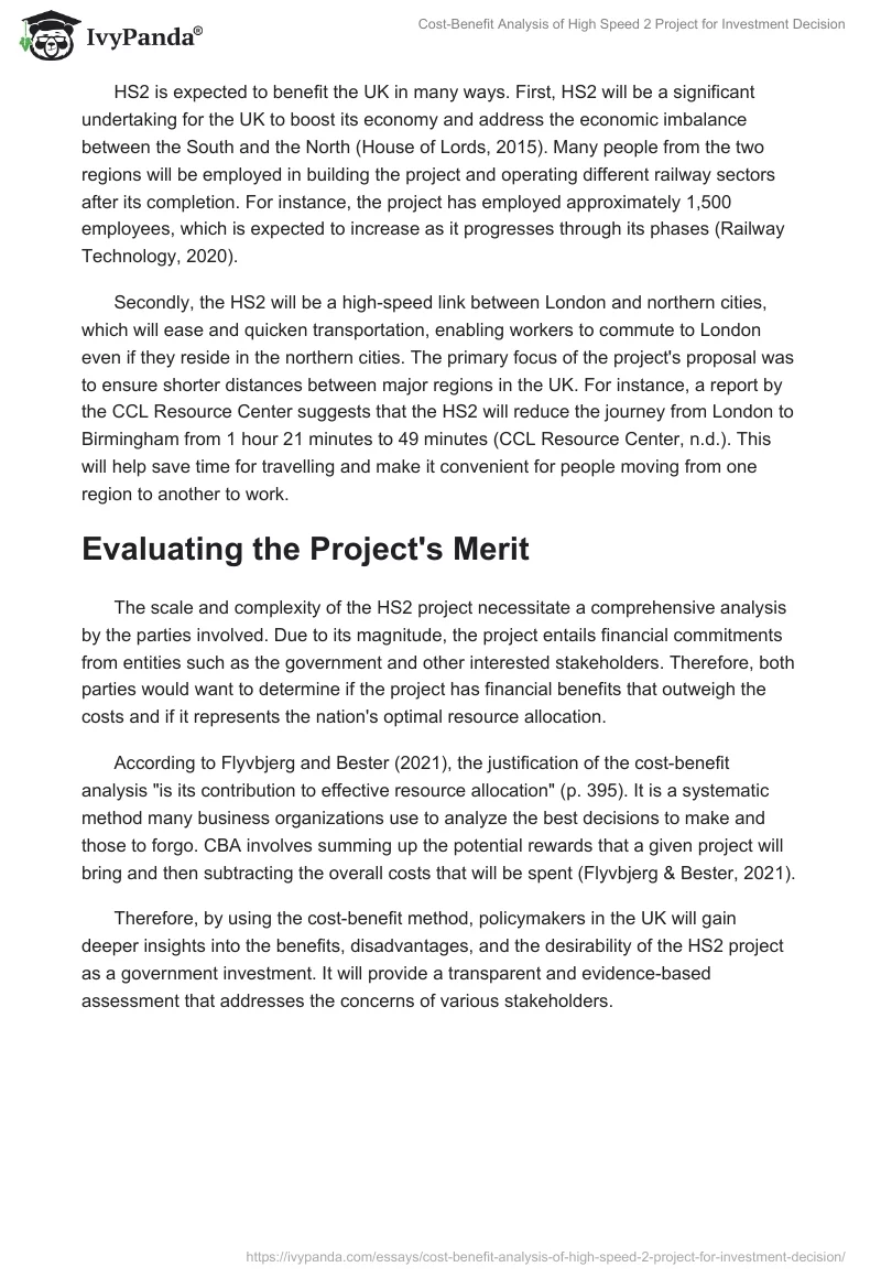 Cost-Benefit Analysis of High Speed 2 Project for Investment Decision. Page 2