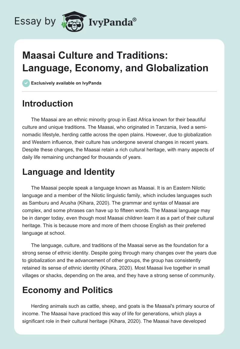 Maasai Culture and Traditions: Language, Economy, and Globalization. Page 1