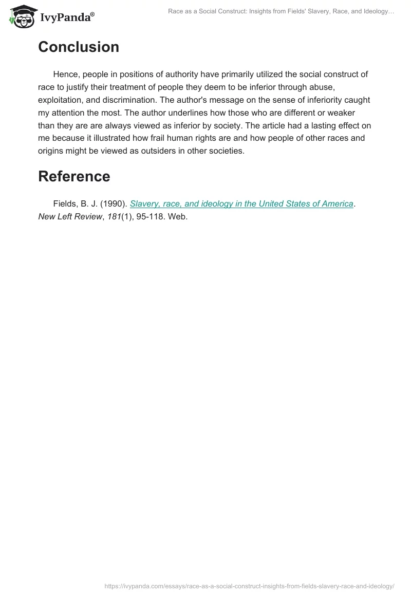 Race as a Social Construct: Insights from Fields' "Slavery, Race, and Ideology…". Page 2