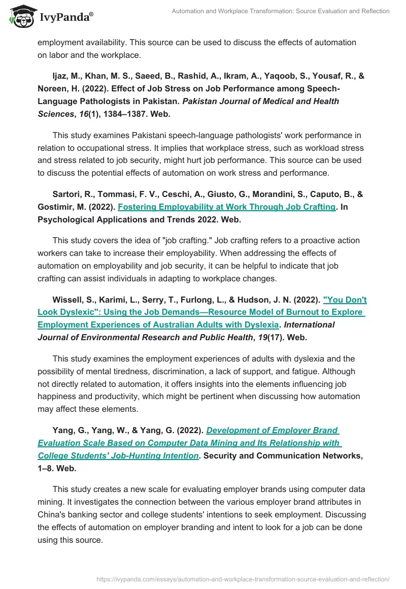 Automation and Workplace Transformation: Source Evaluation and Reflection. Page 2