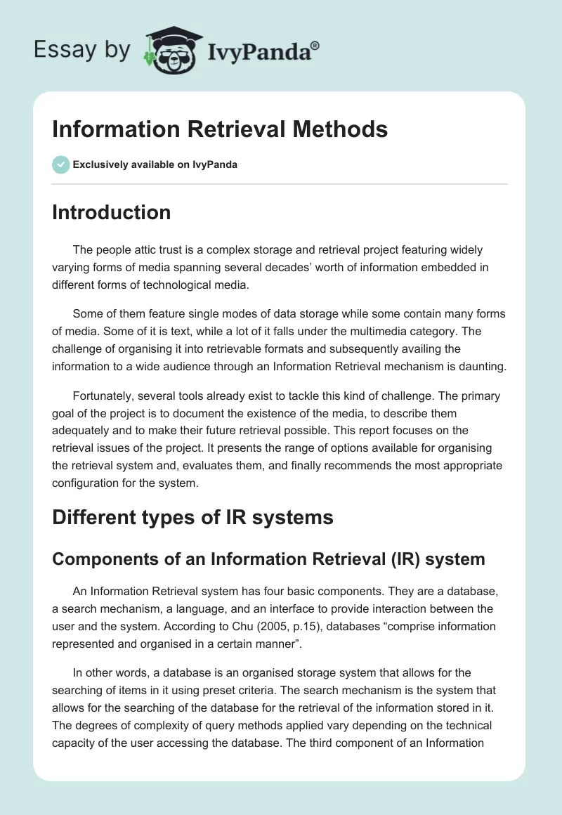 Information Retrieval Methods. Page 1