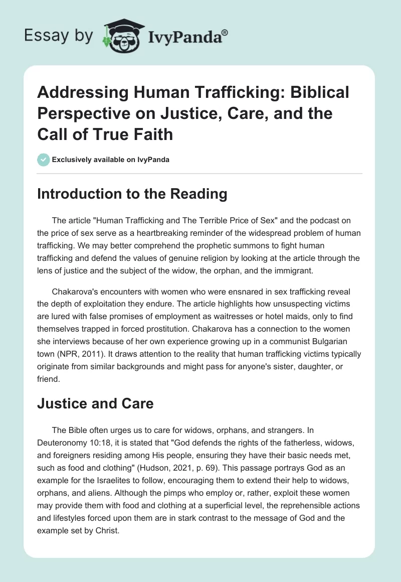 Addressing Human Trafficking: Biblical Perspective on Justice, Care, and the Call of True Faith. Page 1