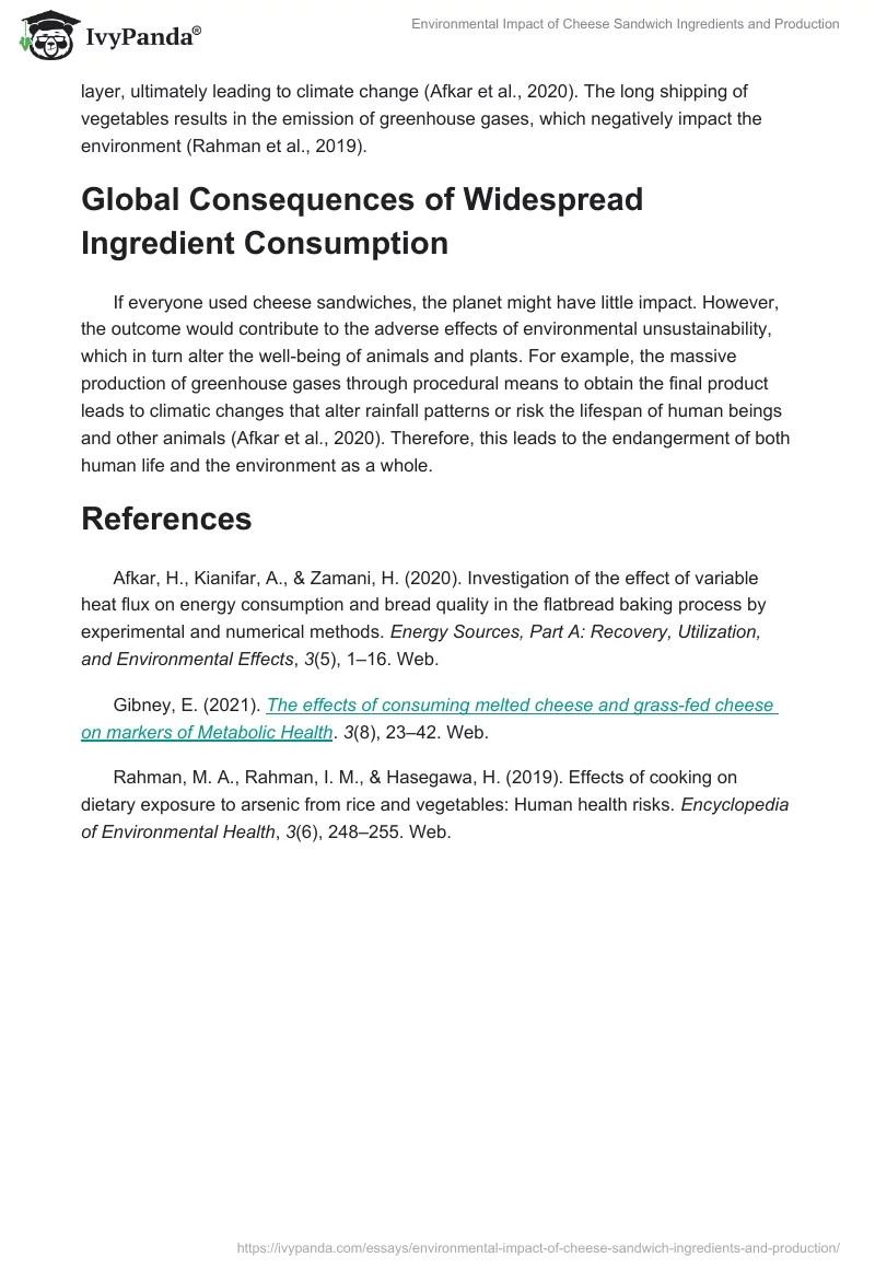 Environmental Impact of Cheese Sandwich Ingredients and Production. Page 2