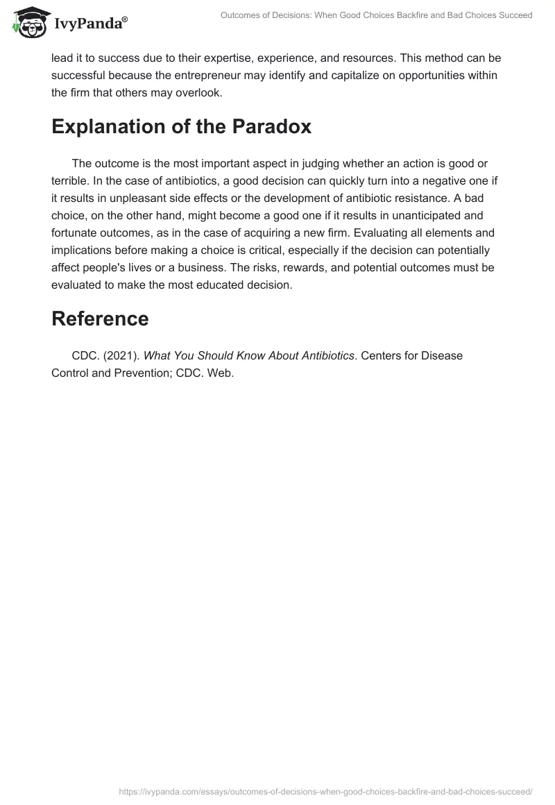 Outcomes of Decisions: When Good Choices Backfire and Bad Choices Succeed. Page 2