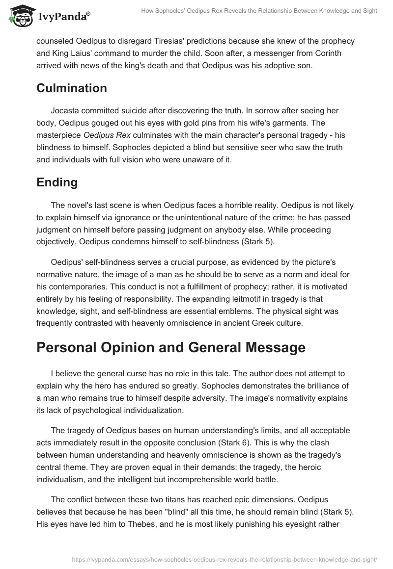 How Sophocles’ Oedipus Rex Reveals the Relationship Between Knowledge and Sight. Page 2