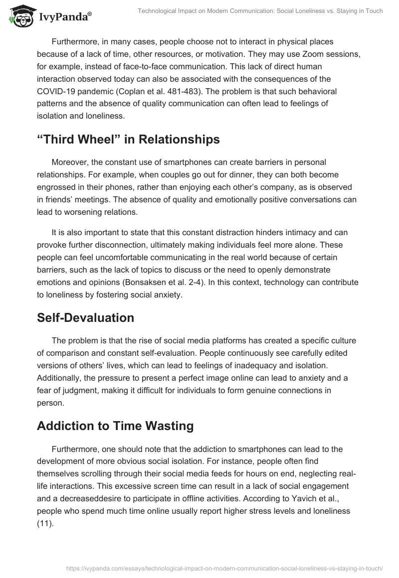 Technological Impact on Modern Communication: Social Loneliness vs. Staying in Touch. Page 2