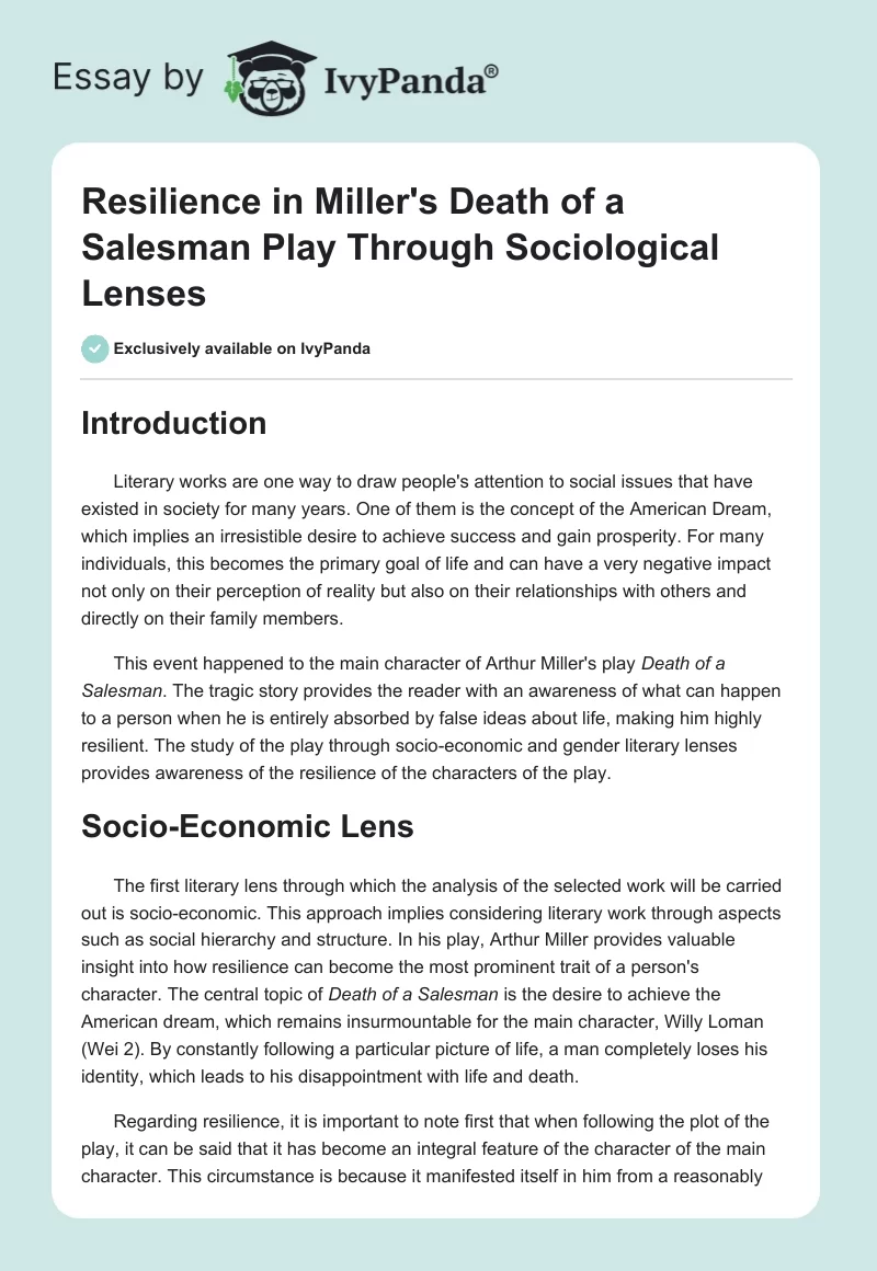 Resilience in Miller's Death of a Salesman Play Through Sociological Lenses. Page 1