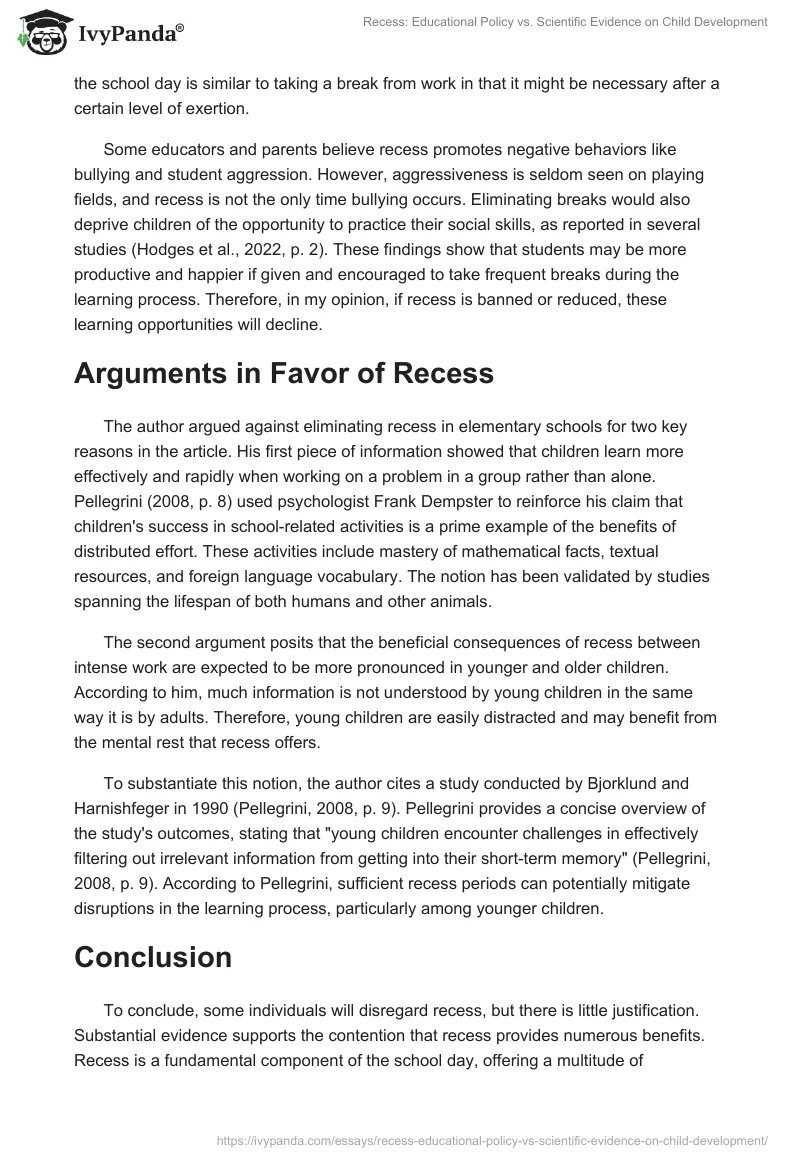 Recess: Educational Policy vs. Scientific Evidence on Child Development. Page 2