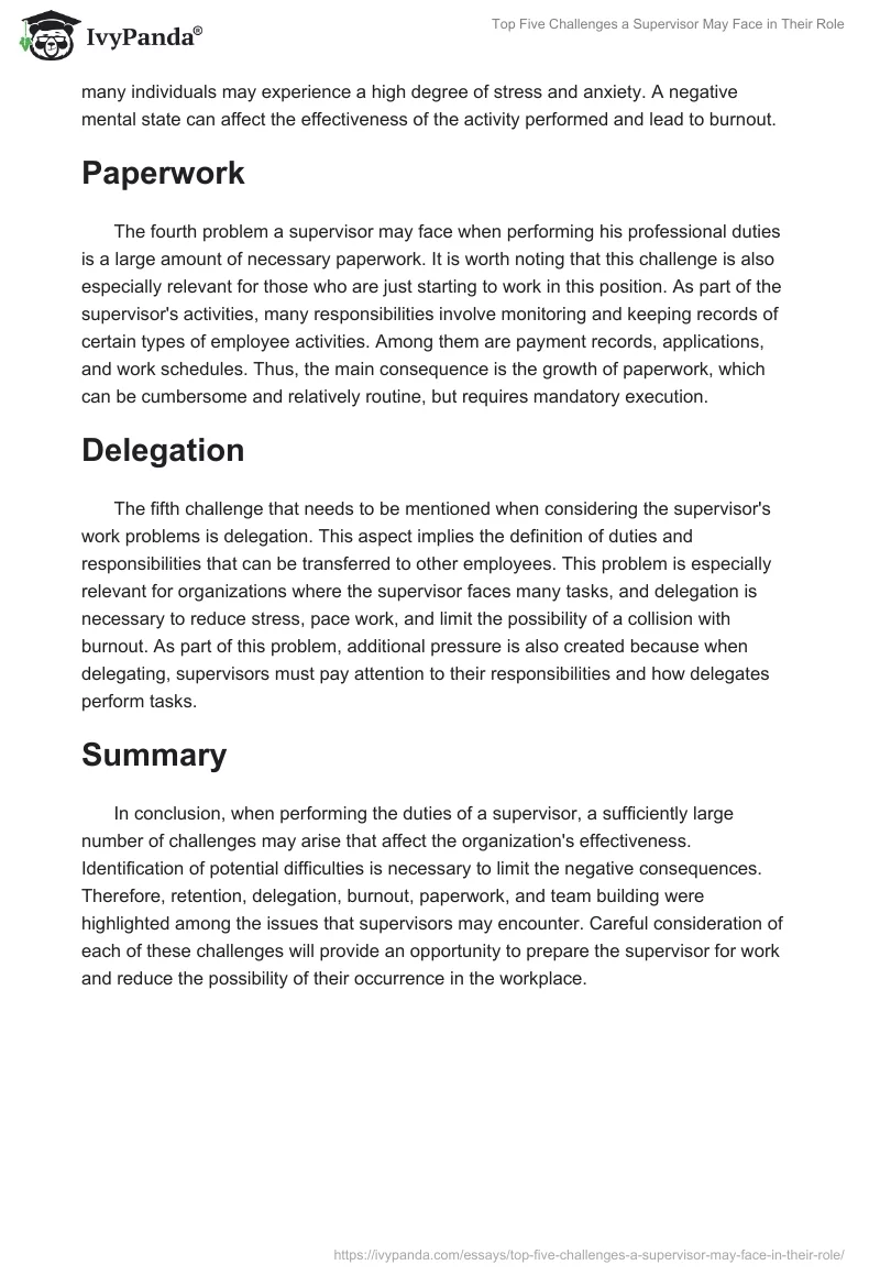 Top Five Challenges a Supervisor May Face in Their Role. Page 2