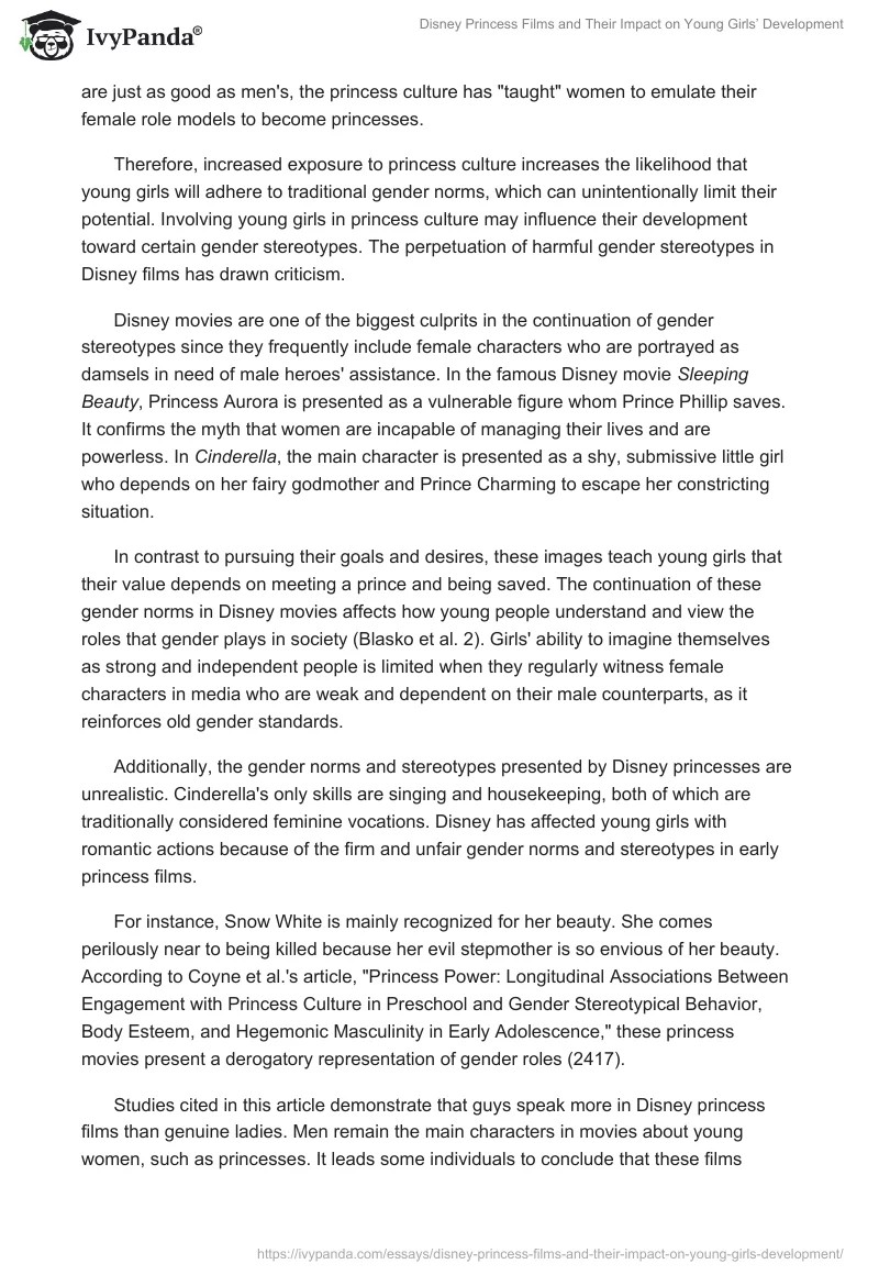 Disney Princess Films and Their Impact on Young Girls’ Development. Page 2
