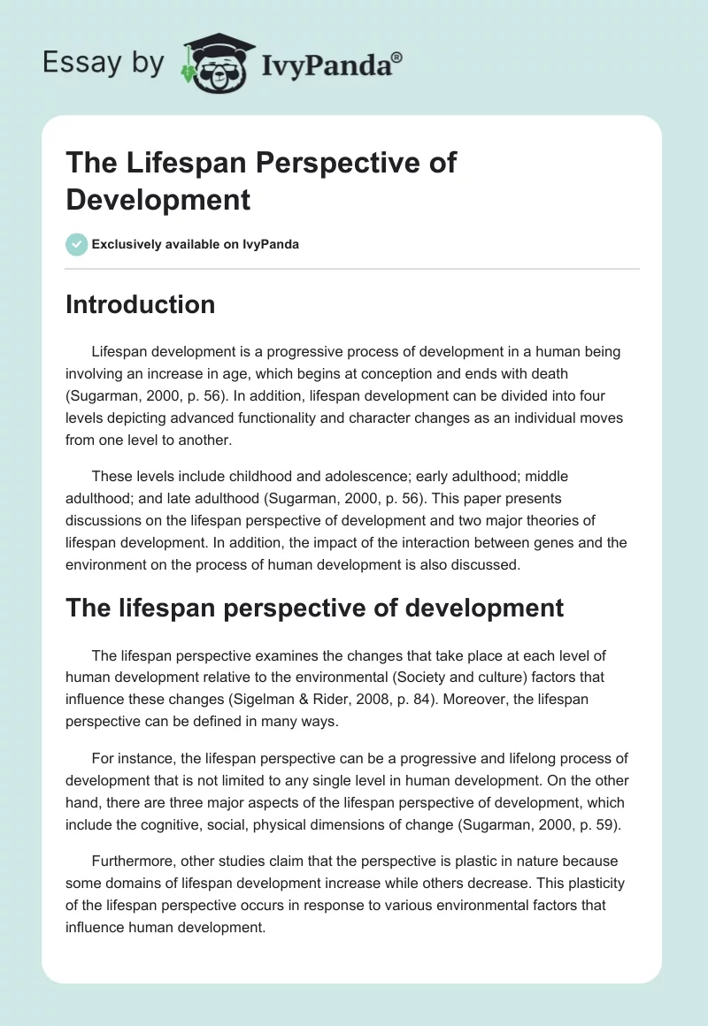 The Lifespan Development Perspective. Page 1