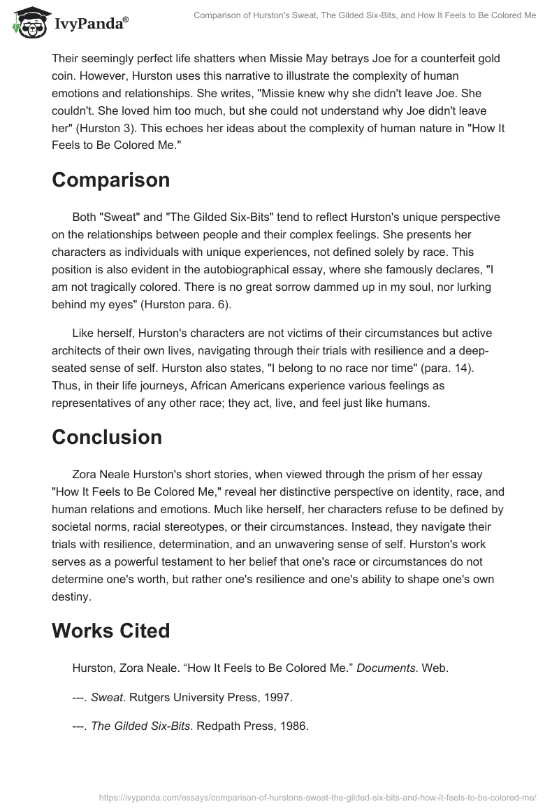 Comparison of Hurston's "Sweat," "The Gilded Six-Bits," and "How It Feels to Be Colored Me". Page 2