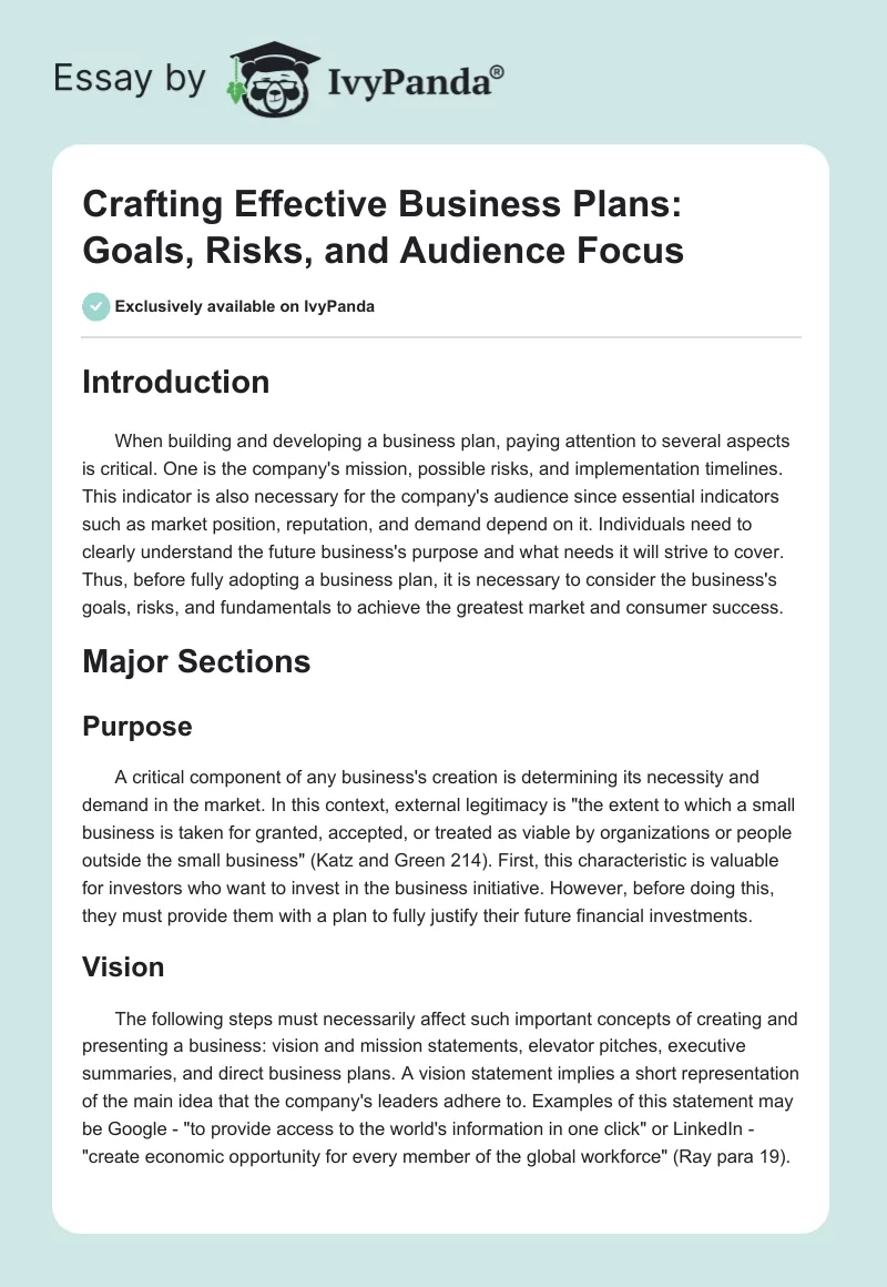 Crafting Effective Business Plans: Goals, Risks, and Audience Focus. Page 1