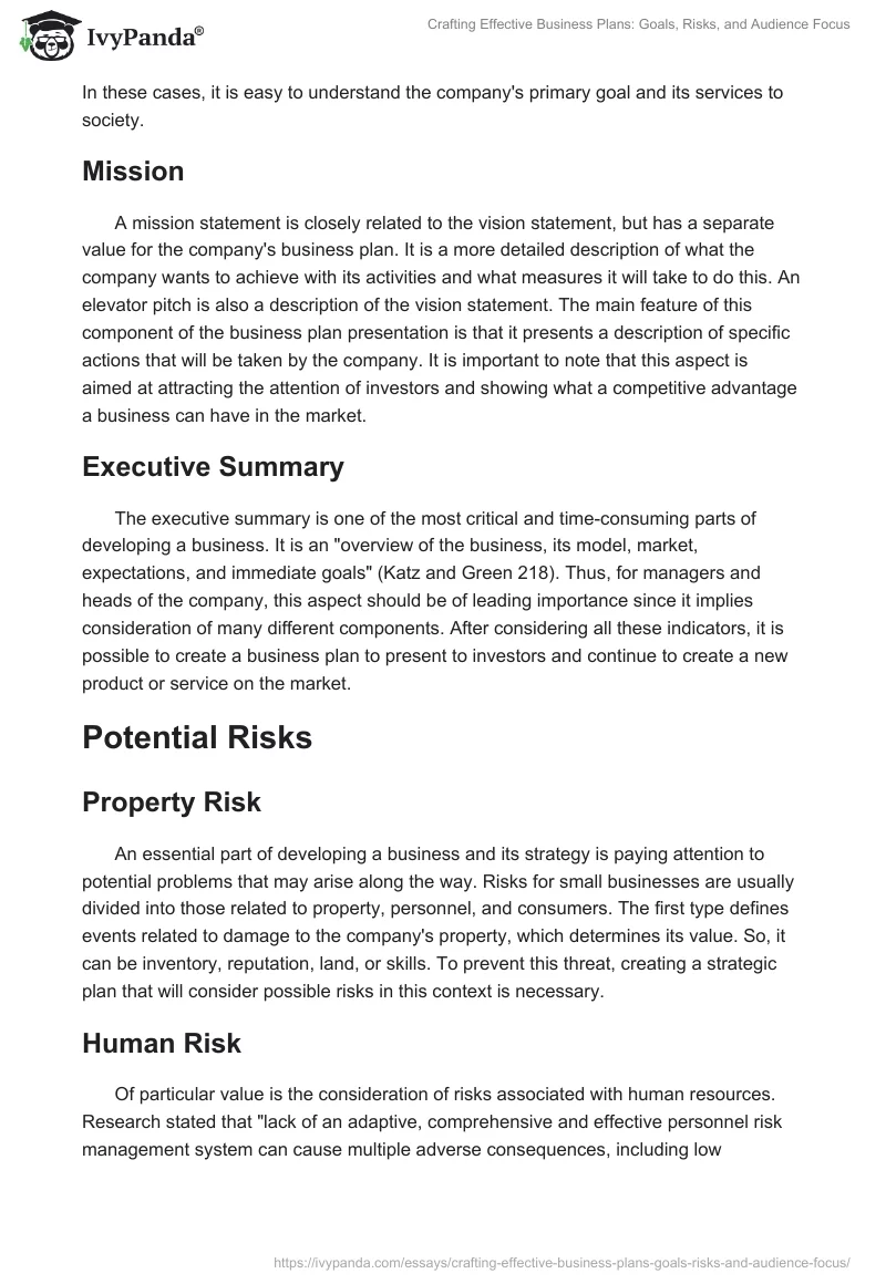 Crafting Effective Business Plans: Goals, Risks, and Audience Focus. Page 2