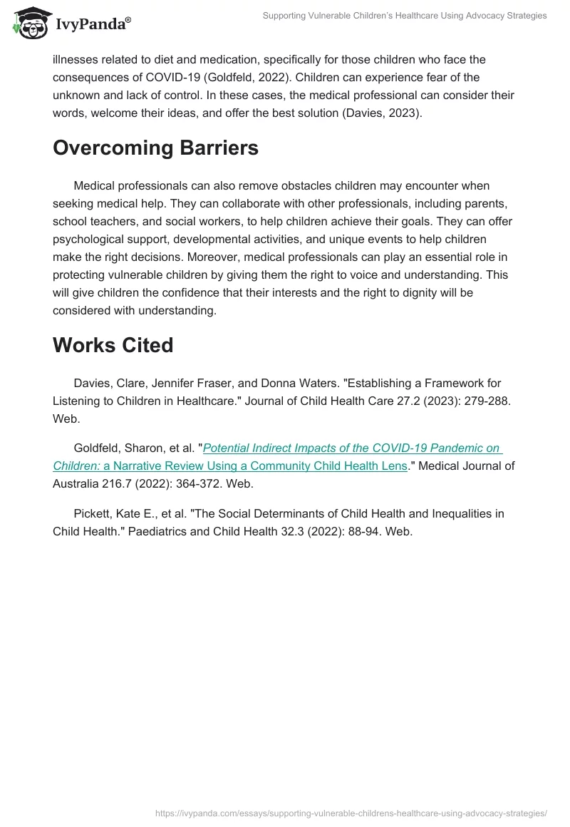 Supporting Vulnerable Children’s Healthcare Using Advocacy Strategies. Page 2