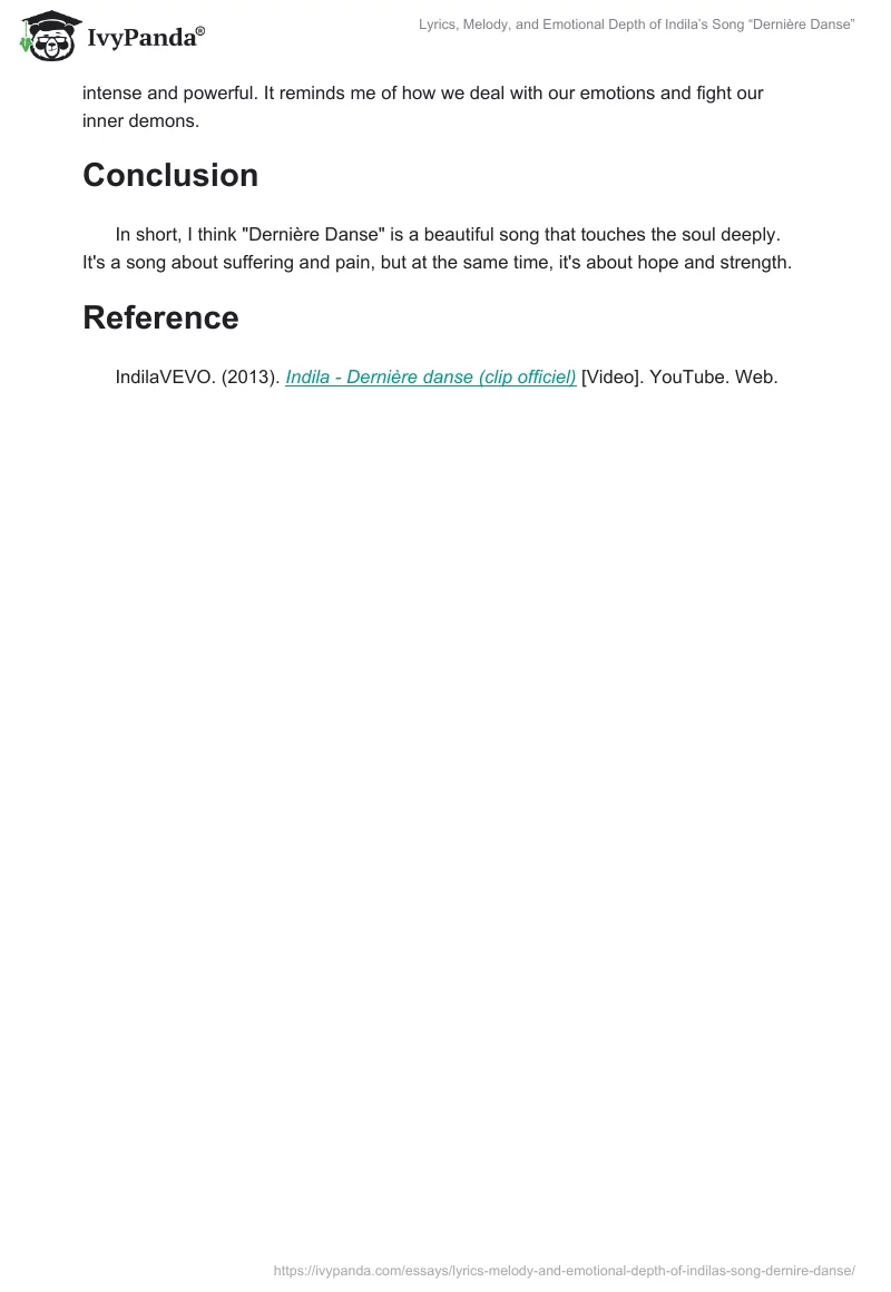 Lyrics, Melody, and Emotional Depth of Indila’s Song “Dernière Danse”. Page 2