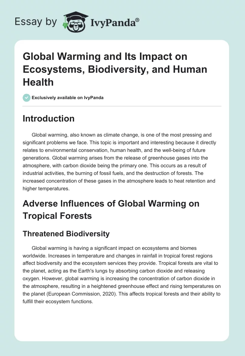 Global Warming and Its Impact on Ecosystems, Biodiversity, and Human Health. Page 1