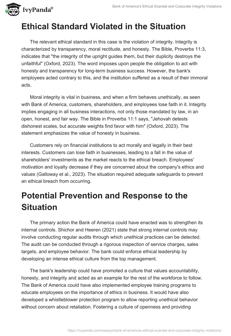 Bank of America's Ethical Scandal and Corporate Integrity Violations. Page 2