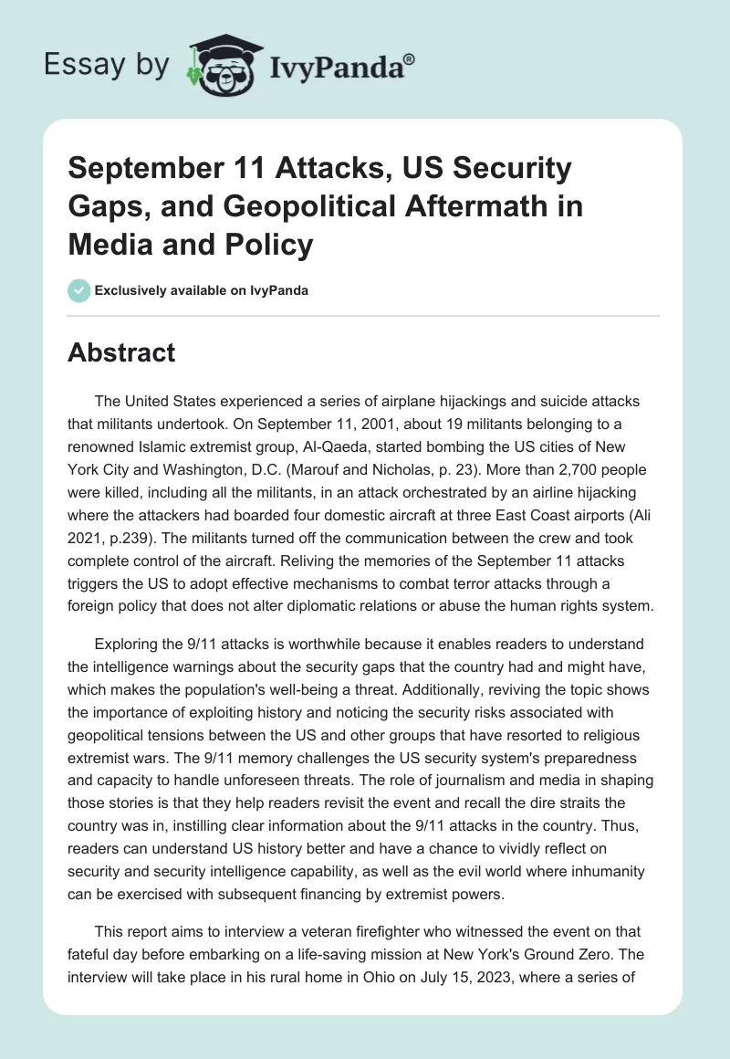 September 11 Attacks, US Security Gaps, and Geopolitical Aftermath in Media and Policy. Page 1