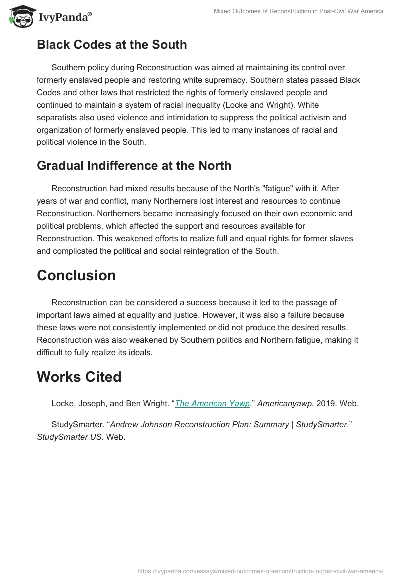 Mixed Outcomes of Reconstruction in Post-Civil War America. Page 2