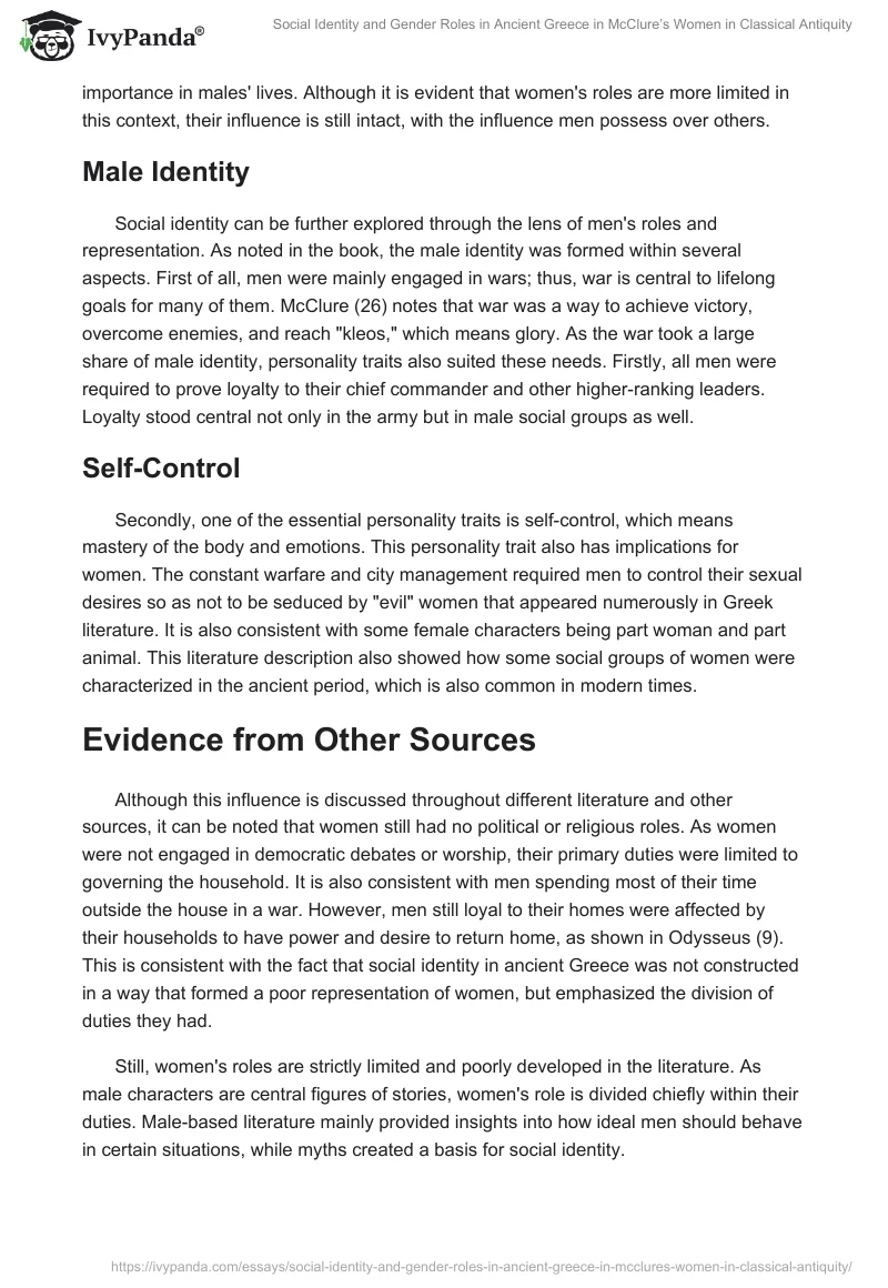 Social Identity and Gender Roles in Ancient Greece in McClure’s Women in Classical Antiquity. Page 2