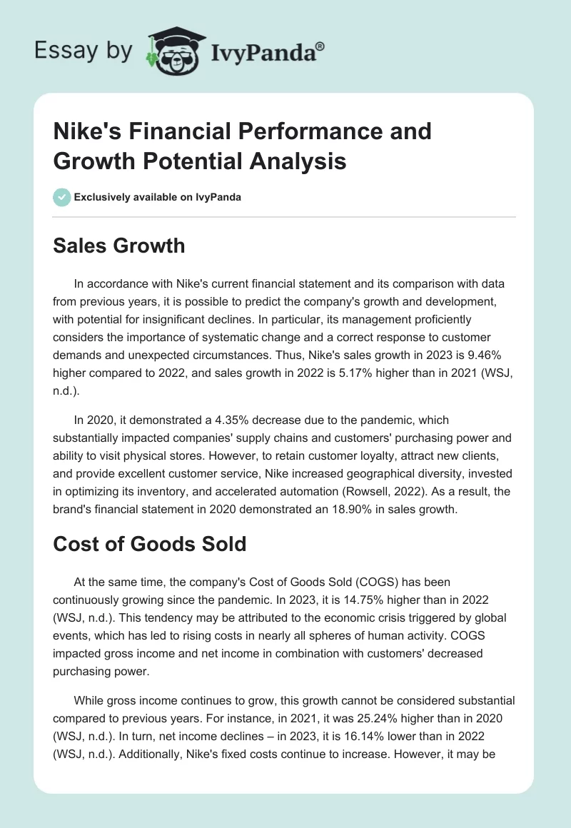Nike's Financial Performance and Growth Potential Analysis. Page 1