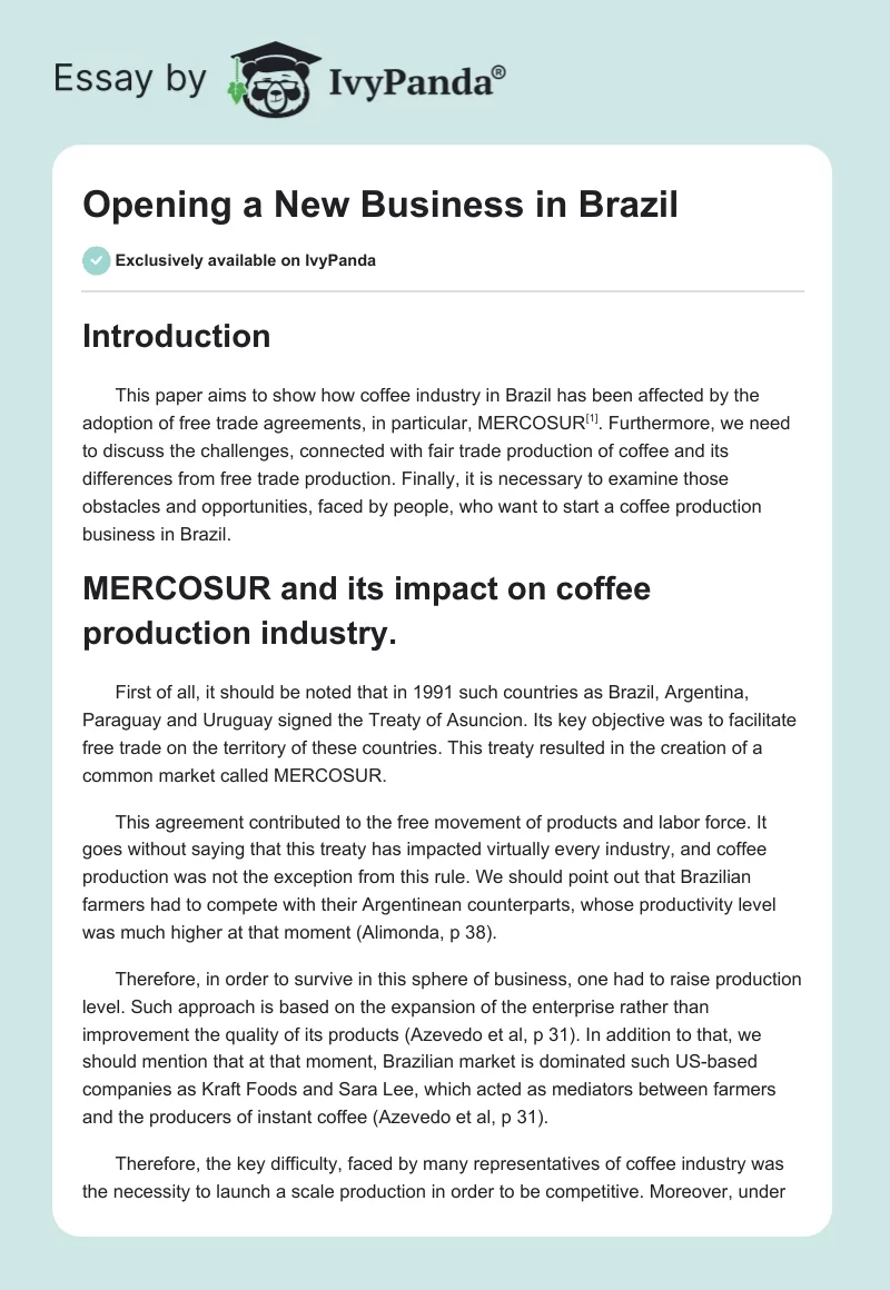 Opening a New Business in Brazil. Page 1