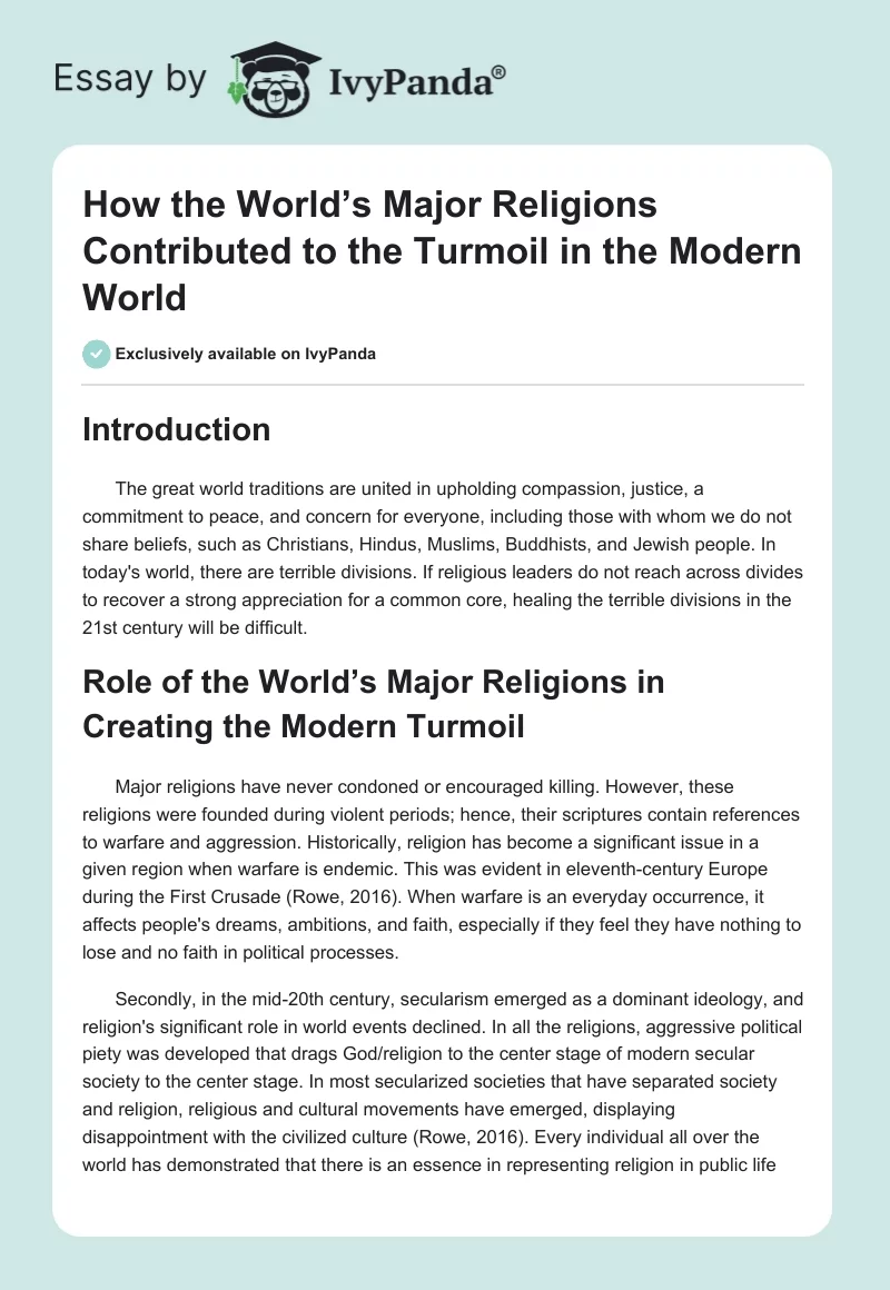 How the World’s Major Religions Contributed to the Turmoil in the Modern World. Page 1
