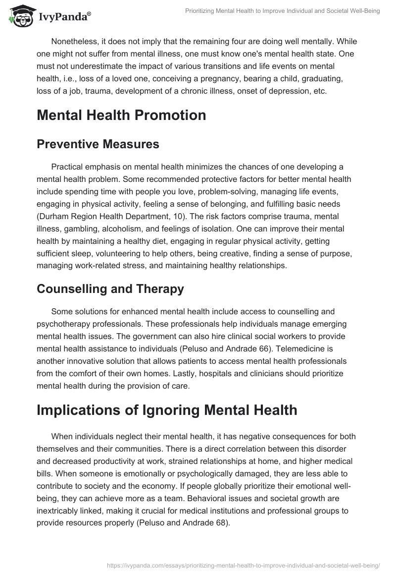 Prioritizing Mental Health to Improve Individual and Societal Well-Being. Page 2