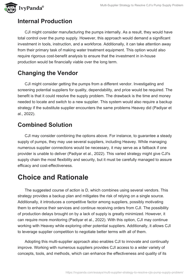 Multi-Supplier Strategy to Resolve CJI’s Pump Supply Problem. Page 2