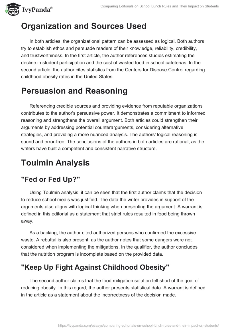 Comparing Editorials on School Lunch Rules and Their Impact on Students. Page 2
