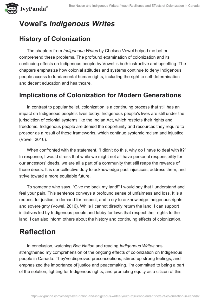 Bee Nation and Indigenous Writes: Youth Resilience and Effects of Colonization in Canada. Page 2