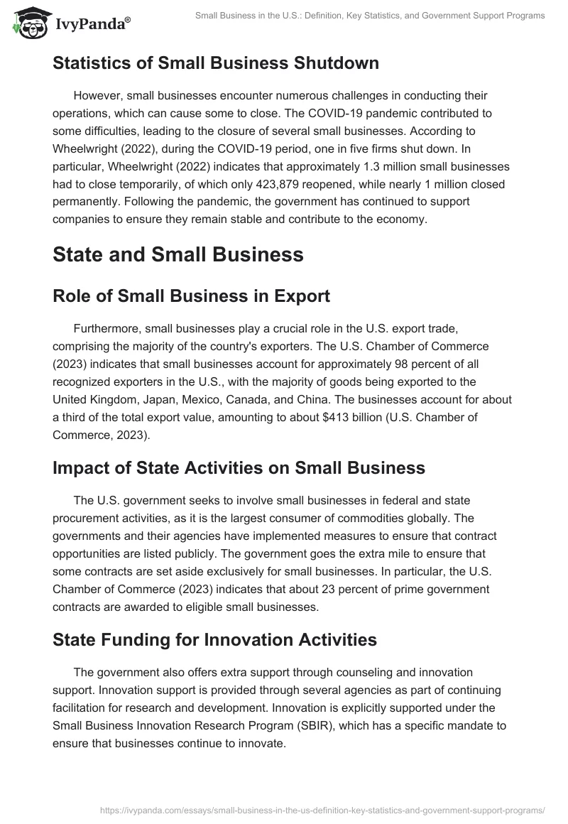 Small Business in the U.S.: Definition, Key Statistics, and Government Support Programs. Page 2