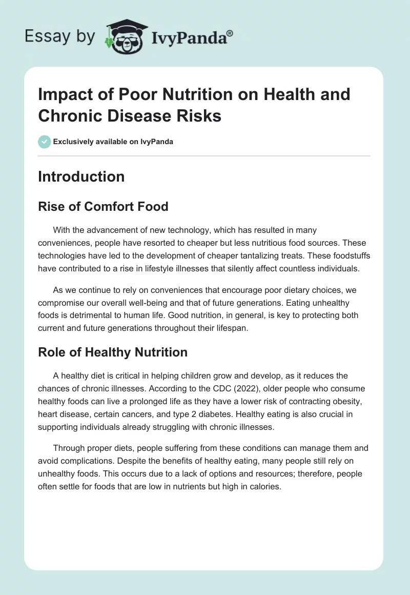 Impact of Poor Nutrition on Health and Chronic Disease Risks. Page 1